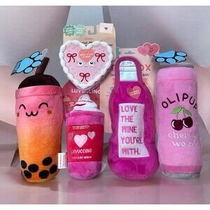 Dog Toy Bundle Lot Set of 5 All NWT Pink Girlie Cake Wine Boba